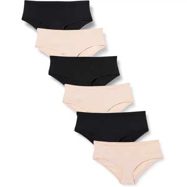 Amazon Essentials Womens Hipster Underwear Available in Plus Size Pack of 6BlackSoft Petal