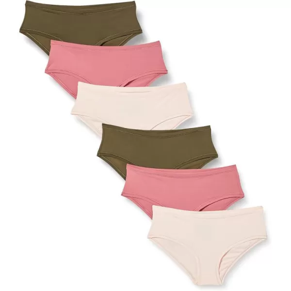 Amazon Essentials Womens Hipster Underwear Available in Plus Size Pack of 6BlushDark Khaki GreenMauve