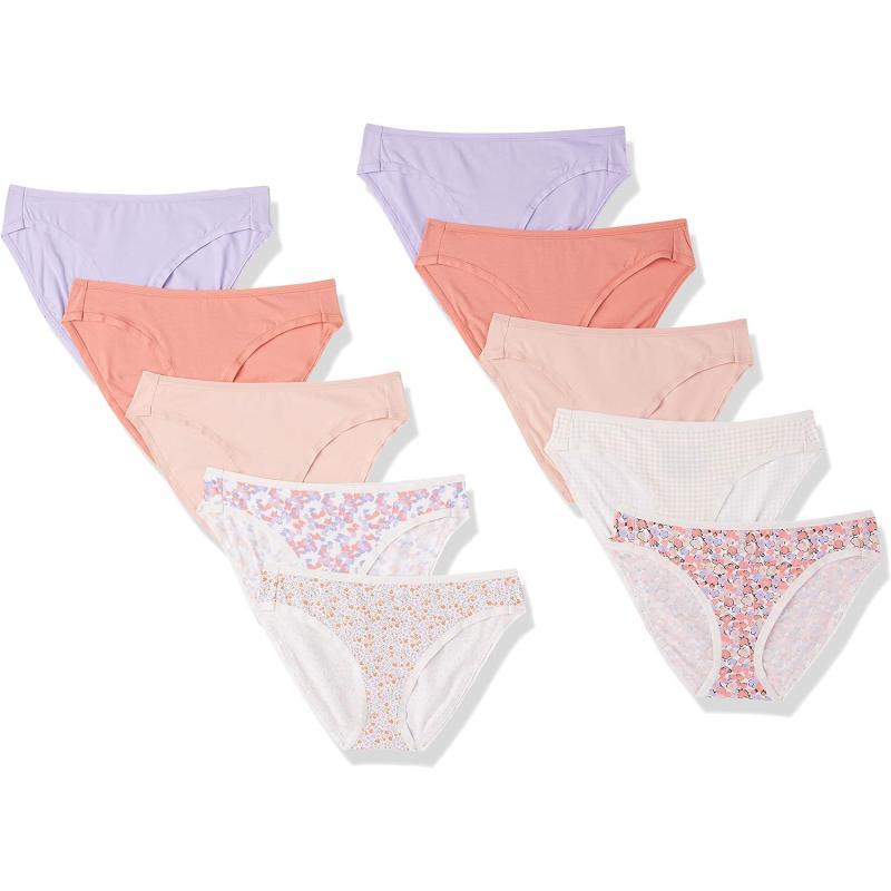 Amazon Essentials Womens Cotton Bikini Brief Underwear Available in Plus Size Multipacks10 MulticolorCheckedDitsy FloralFloral