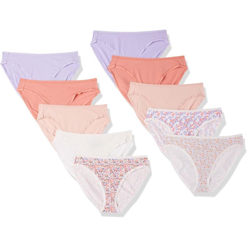 Amazon Essentials Womens Cotton High Leg Brief Underwear Available in Plus Size Multipacks10 MulticolorCheckedDitsy FloralFloral