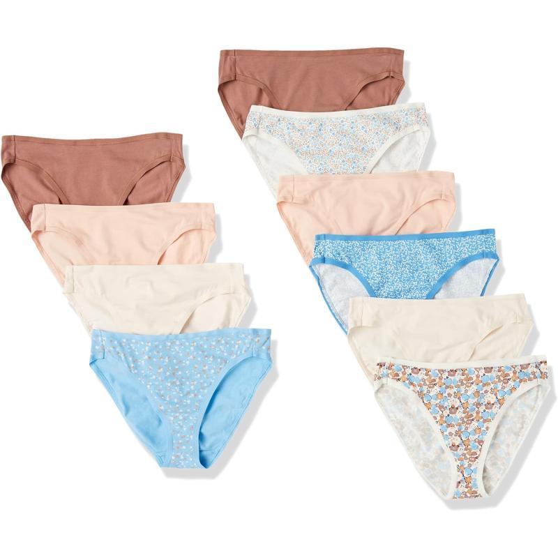 Amazon Essentials Womens Cotton High Leg Brief Underwear Available in Plus Size Multipacks10 MulticolorDitsy FloralDotsFloral