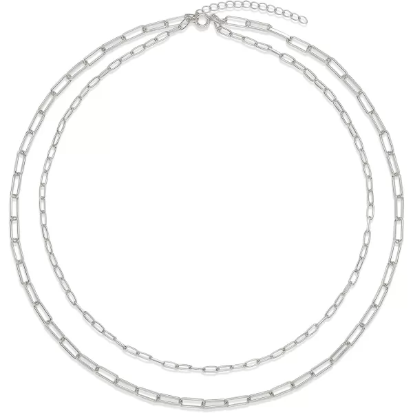 Amazon Essentials 14K Double Paperclip Chain Layered NecklaceSilver