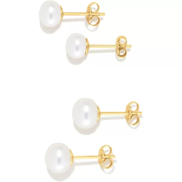 Amazon Essentials 14K Gold Plated Sterling Silver Freshwater Pearl StudYellow Gold 6 mm