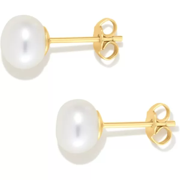 Amazon Essentials 14K Gold Plated Sterling Silver Freshwater Pearl StudYellow Gold 8 mm