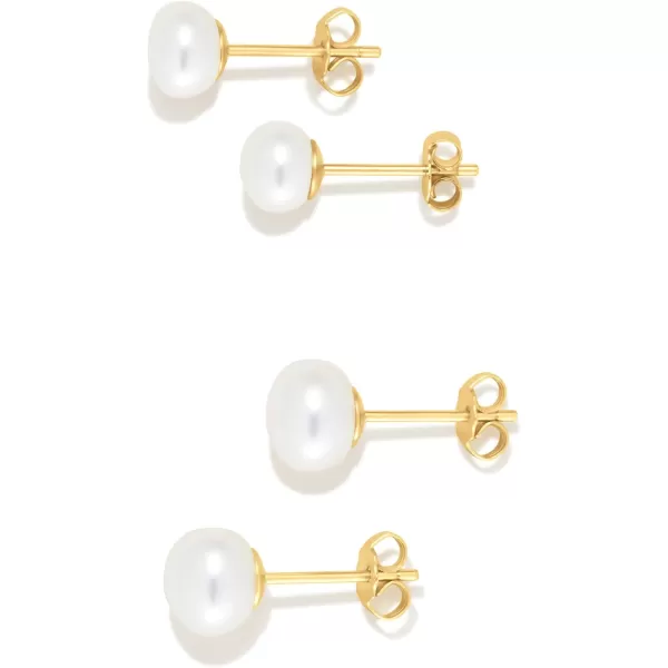 Amazon Essentials 14K Gold Plated Sterling Silver Freshwater Pearl StudYellow Gold 8 mm