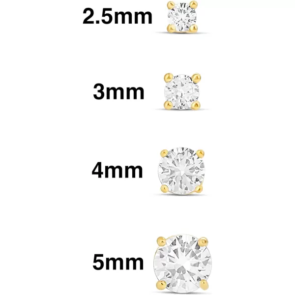 Amazon Essentials 14K Gold Plated Sterling Silver Round or Princess Cut Cubic Zirconia Stud Earring SetRound Yellow Gold 25 mm3 mm4 mm5 mm