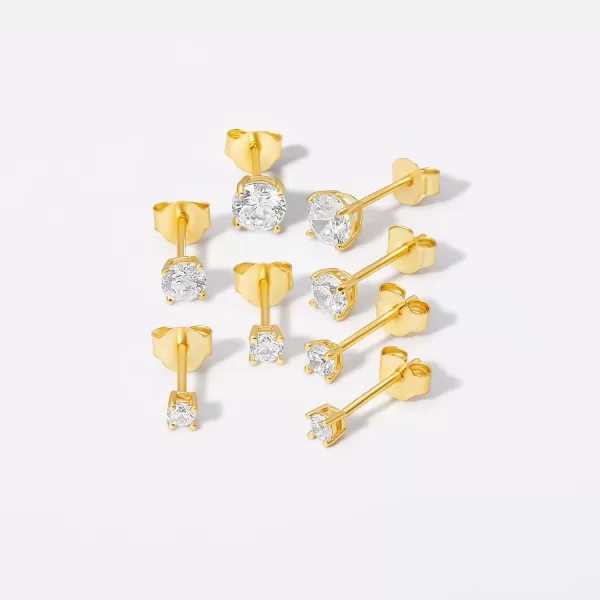 Amazon Essentials 14K Gold Plated Sterling Silver Round or Princess Cut Cubic Zirconia Stud Earring SetRound Yellow Gold 25 mm3 mm4 mm5 mm