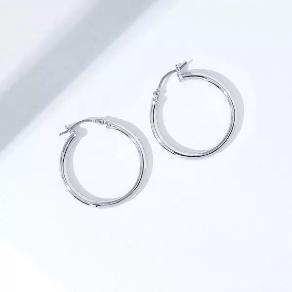 Amazon Essentials 14K Gold or Rhodium Plated Full Round Hoop EarringsSilver 30mm