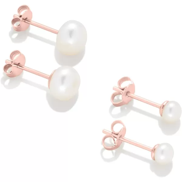 Amazon Essentials 14K Gold or Sterling Silver Freshwater Pearl Stud Earring SetRose Gold