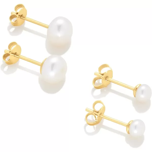 Amazon Essentials 14K Gold or Sterling Silver Freshwater Pearl Stud Earring SetYellow Gold