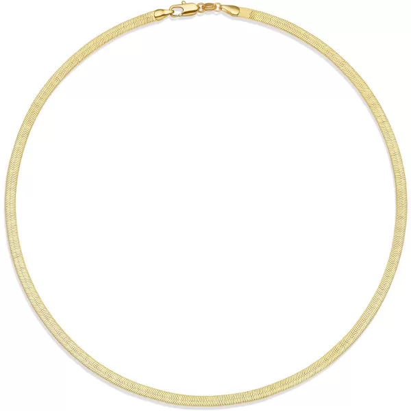 Amazon Essentials 14K Gold or Sterling Silver Plated Herringbone Chain NecklaceYellow Gold 18 4 mm