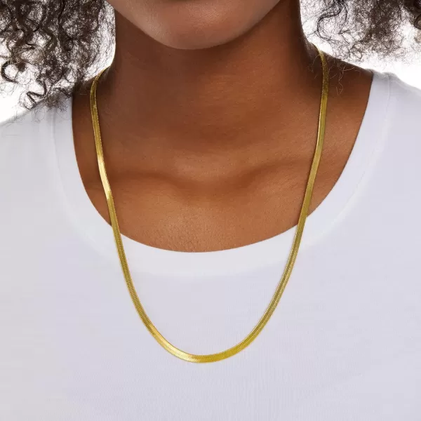 Amazon Essentials 14K Gold or Sterling Silver Plated Herringbone Chain NecklaceYellow Gold 24 4 mm
