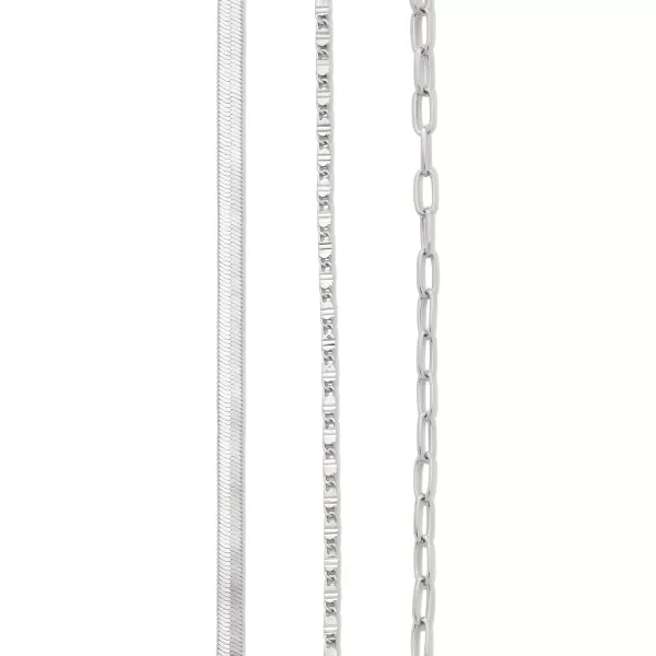 Amazon Essentials 14K Paperclip Station and Herringbone Chain 3 Row Layered Necklace 16 18 20Silver