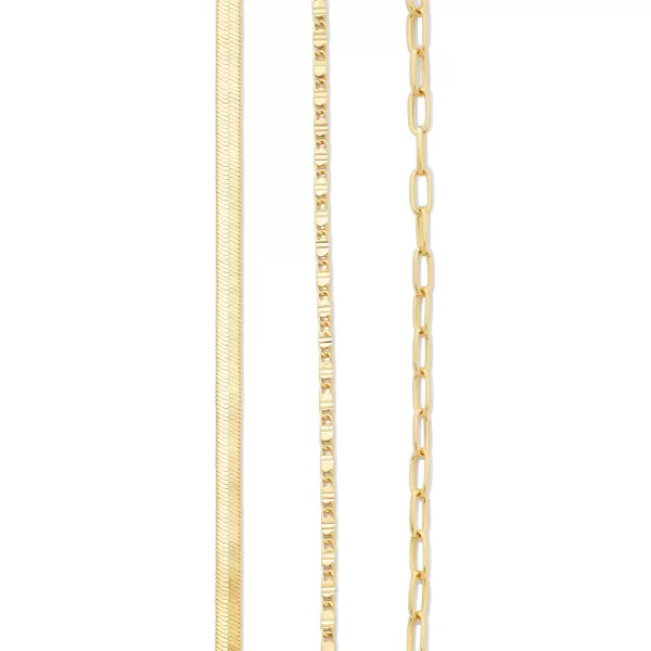 Amazon Essentials 14K Paperclip Station and Herringbone Chain 3 Row Layered Necklace 16 18 20Yellow Gold