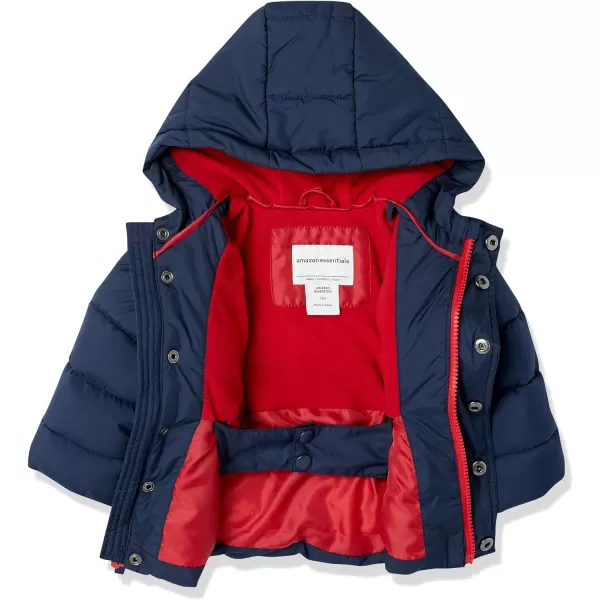 Amazon Essentials Babies Toddlers and Boys Heavyweight Hooded Puffer JacketNavy