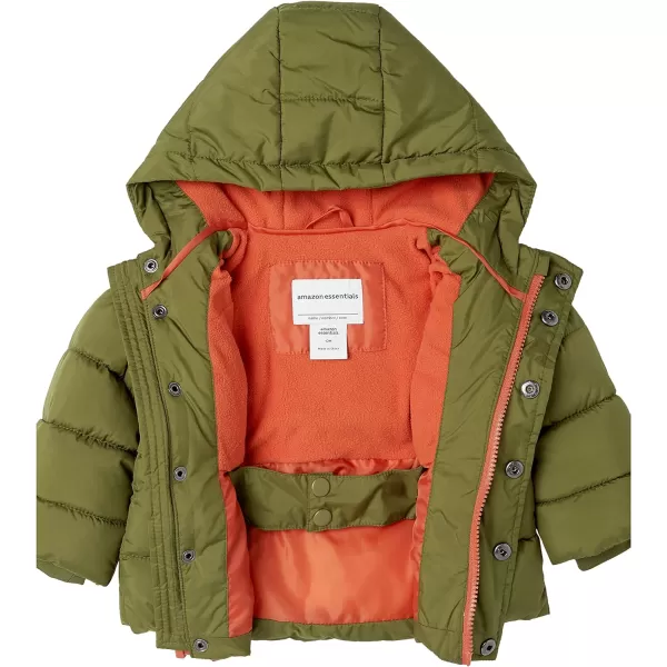 Amazon Essentials Babies Toddlers and Boys Heavyweight Hooded Puffer JacketOlive