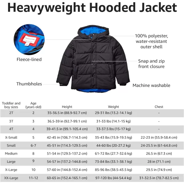 Amazon Essentials Babies Toddlers and Boys Heavyweight Hooded Puffer JacketRedNavy Color Block