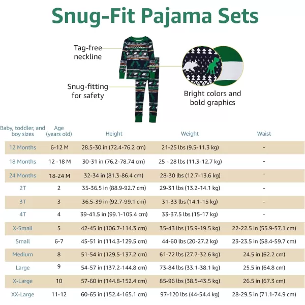 Amazon Essentials Babies Toddlers and Boys Snugfit Cotton Pajamas Sleepwear Sets Previously Spotted Zebra Multipacks6 Dark Blue Text PrintGreen AnimalOrange Dots