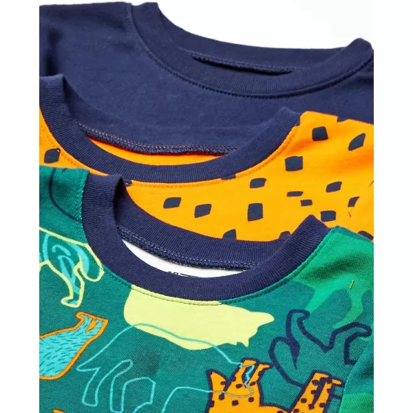 Amazon Essentials Babies Toddlers and Boys Snugfit Cotton Pajamas Sleepwear Sets Previously Spotted Zebra Multipacks6 Dark Blue Text PrintGreen AnimalOrange Dots