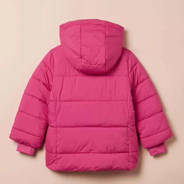 Amazon Essentials Babies Toddlers and Girls Heavyweight Hooded Puffer JacketPink