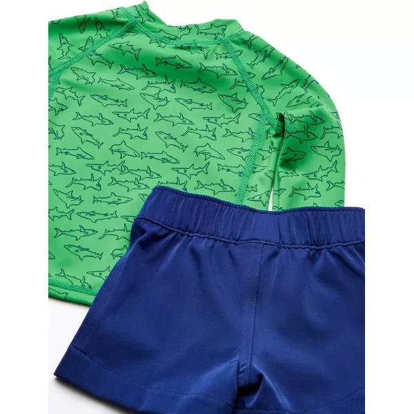 Amazon Essentials Baby Boys LongSleeve Rashguard and Trunk Swimsuit SetsGreenNavy Sharks