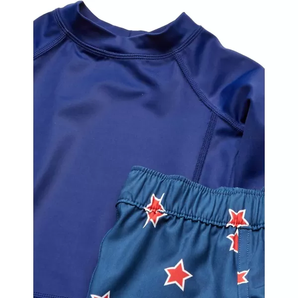 Amazon Essentials Baby Boys LongSleeve Rashguard and Trunk Swimsuit SetsNavyRed Stars