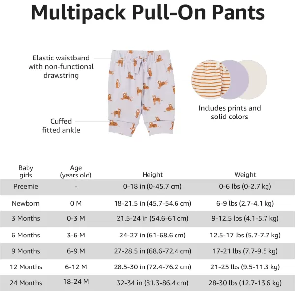 Amazon Essentials Baby Girls Cotton PullOn Pants Multipacks4 Grey HeartsLight PinkNavyPink