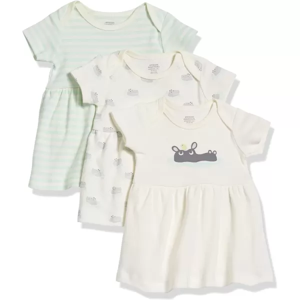 Amazon Essentials Baby Girls ShortSleeve Dress Pack of 3CreamHippoStripe