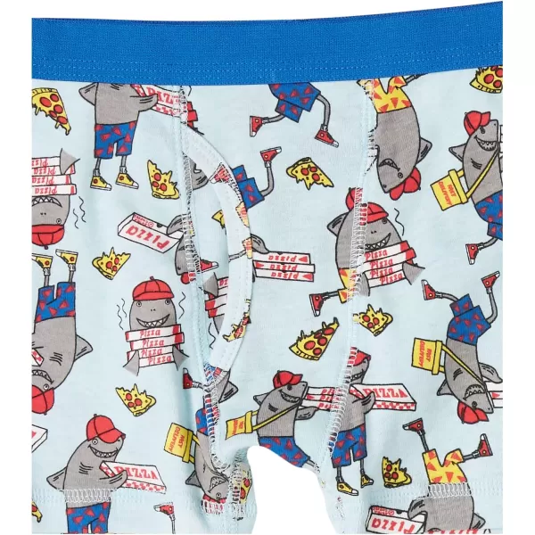 Amazon Essentials Boys and Toddlers Cotton Boxer Briefs Underwear Multipacks14 MulticolorCheckedPizzaSharks