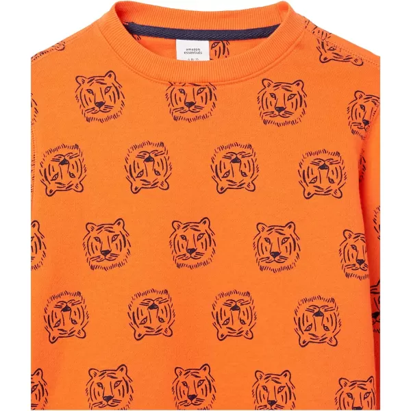Amazon Essentials Boys and Toddlers Fleece CrewNeck Sweatshirts Multipacks2 NavyOrange Tiger