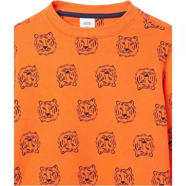 Amazon Essentials Boys and Toddlers Fleece CrewNeck Sweatshirts Multipacks2 NavyOrange Tiger