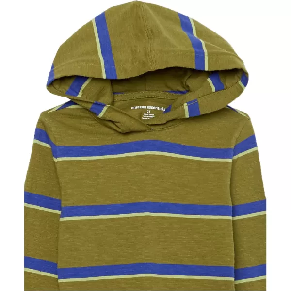 Amazon Essentials Boys and Toddlers Lightweight LongSleeve Hooded TShirt Pack of 2Dark NavyGreen Stripe