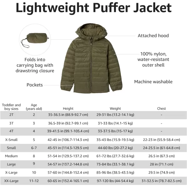 Amazon Essentials Boys and Toddlers Lightweight WaterResistant Packable Puffer JacketGreen