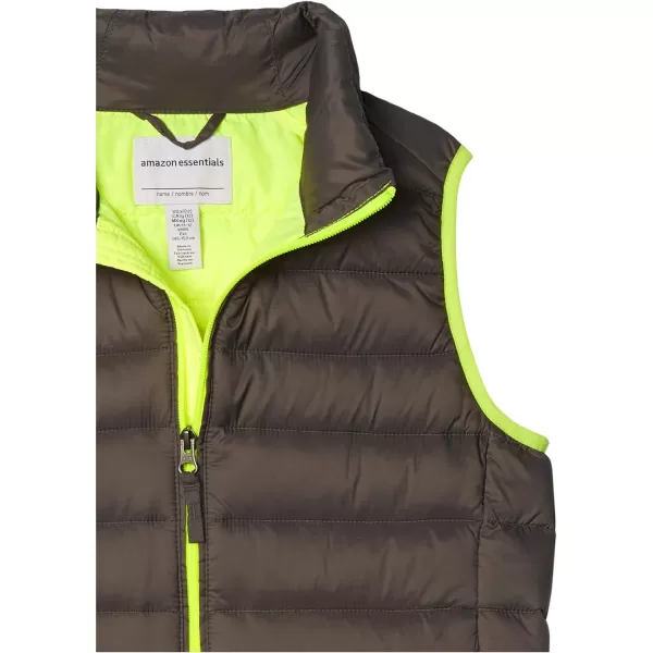 Amazon Essentials Boys and Toddlers Lightweight WaterResistant Packable Puffer VestBlack Neon Yellow