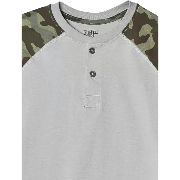 Amazon Essentials Boys and Toddlers LongSleeve Henley TShirts Previously Spotted Zebra Multipacks2 Grey CamoNavy