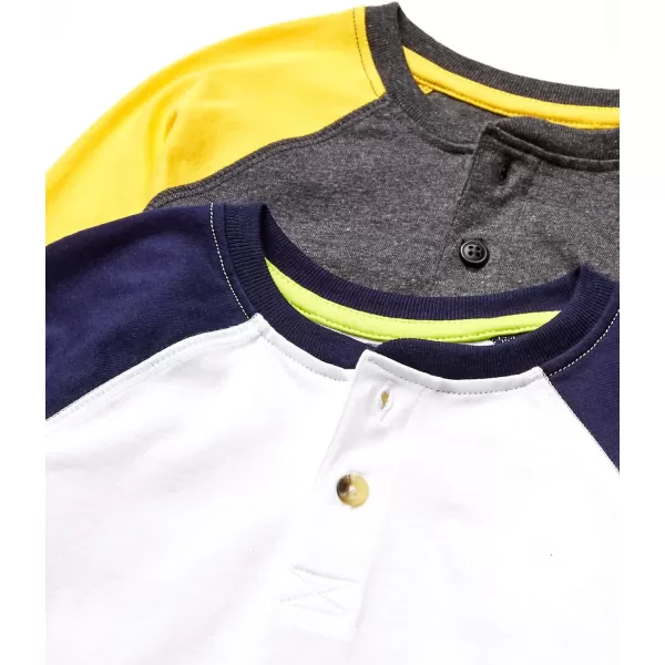 Amazon Essentials Boys and Toddlers LongSleeve Henley TShirts Previously Spotted Zebra Multipacks2 GreyYellow Stripe