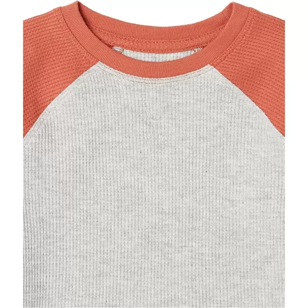 Amazon Essentials Boys and Toddlers LongSleeve Knit Thermal TShirt Pack of 3BurgundyGreyOrange Rugby Stripe