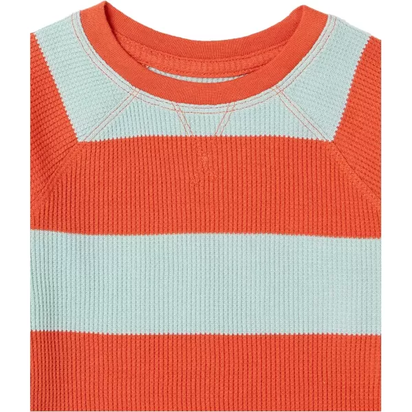 Amazon Essentials Boys and Toddlers LongSleeve Knit Thermal TShirt Pack of 3BurgundyGreyOrange Rugby Stripe