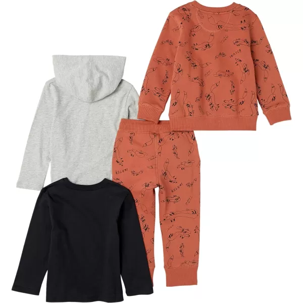 Amazon Essentials Boys and Toddlers LongSleeve Outfit Set Pack of 4BlackGreyRustSkate Fox