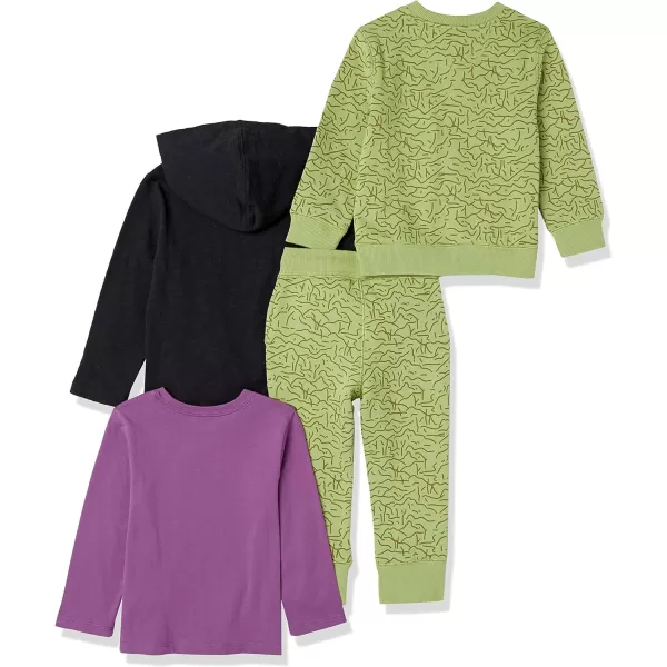 Amazon Essentials Boys and Toddlers LongSleeve Outfit Set Pack of 4GreenSpaceship