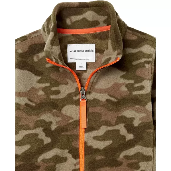 Amazon Essentials Boys and Toddlers Polar Fleece FullZip Mock JacketPolyester Green Orange Camo Print