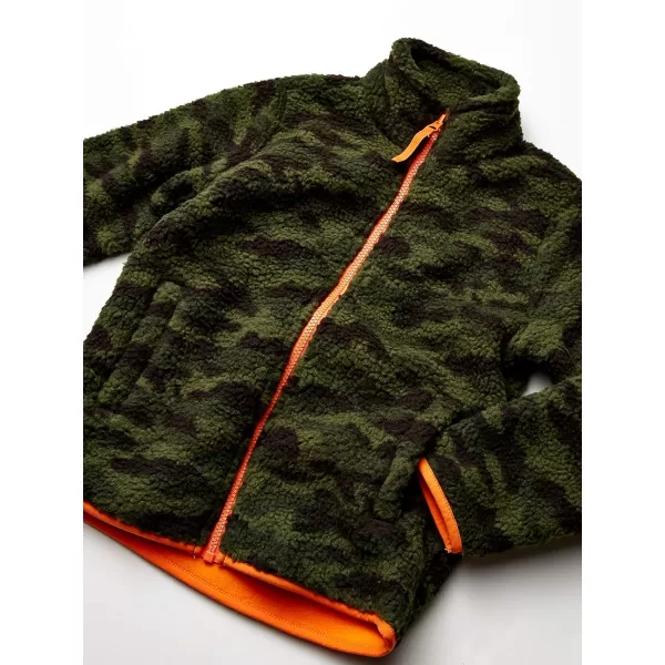 Amazon Essentials Boys and Toddlers Polar Fleece Lined Sherpa FullZip JacketGreen Camo