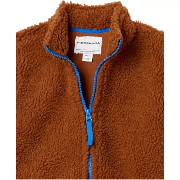 Amazon Essentials Boys and Toddlers Polar Fleece Lined Sherpa FullZip JacketLight Brown