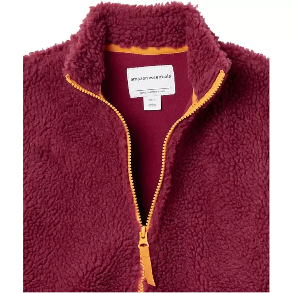 Amazon Essentials Boys and Toddlers Polar Fleece Lined Sherpa FullZip JacketMaroon