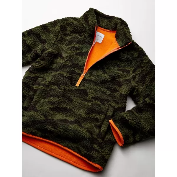 Amazon Essentials Boys and Toddlers Polar Fleece Lined Sherpa QuarterZip JacketGreen Camo