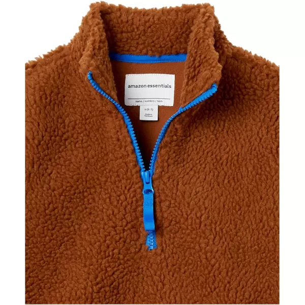 Amazon Essentials Boys and Toddlers Polar Fleece Lined Sherpa QuarterZip JacketLight Brown