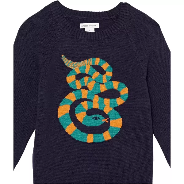 Amazon Essentials Boys and Toddlers Pullover Crewneck SweaterDark Navy Snake