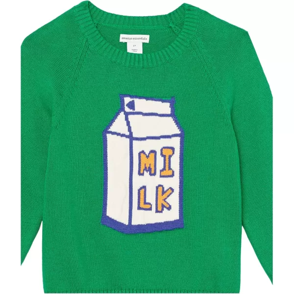 Amazon Essentials Boys and Toddlers Pullover Crewneck SweaterGreen Milk Carton