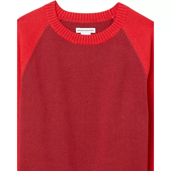 Amazon Essentials Boys and Toddlers Pullover Crewneck SweaterRed Color Block