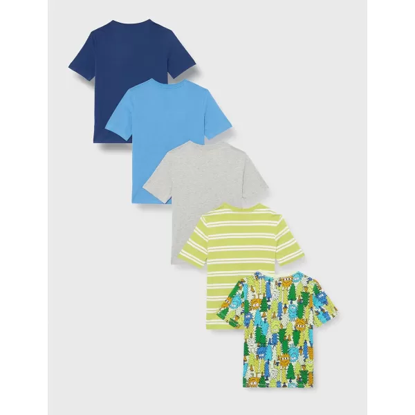 Amazon Essentials Boys and Toddlers ShortSleeve VNeck TShirt Tops Previously Spotted Zebra Multipacks5 BlueGrey Color BlockIvory MonsterNavyNeon Yellow Stripe